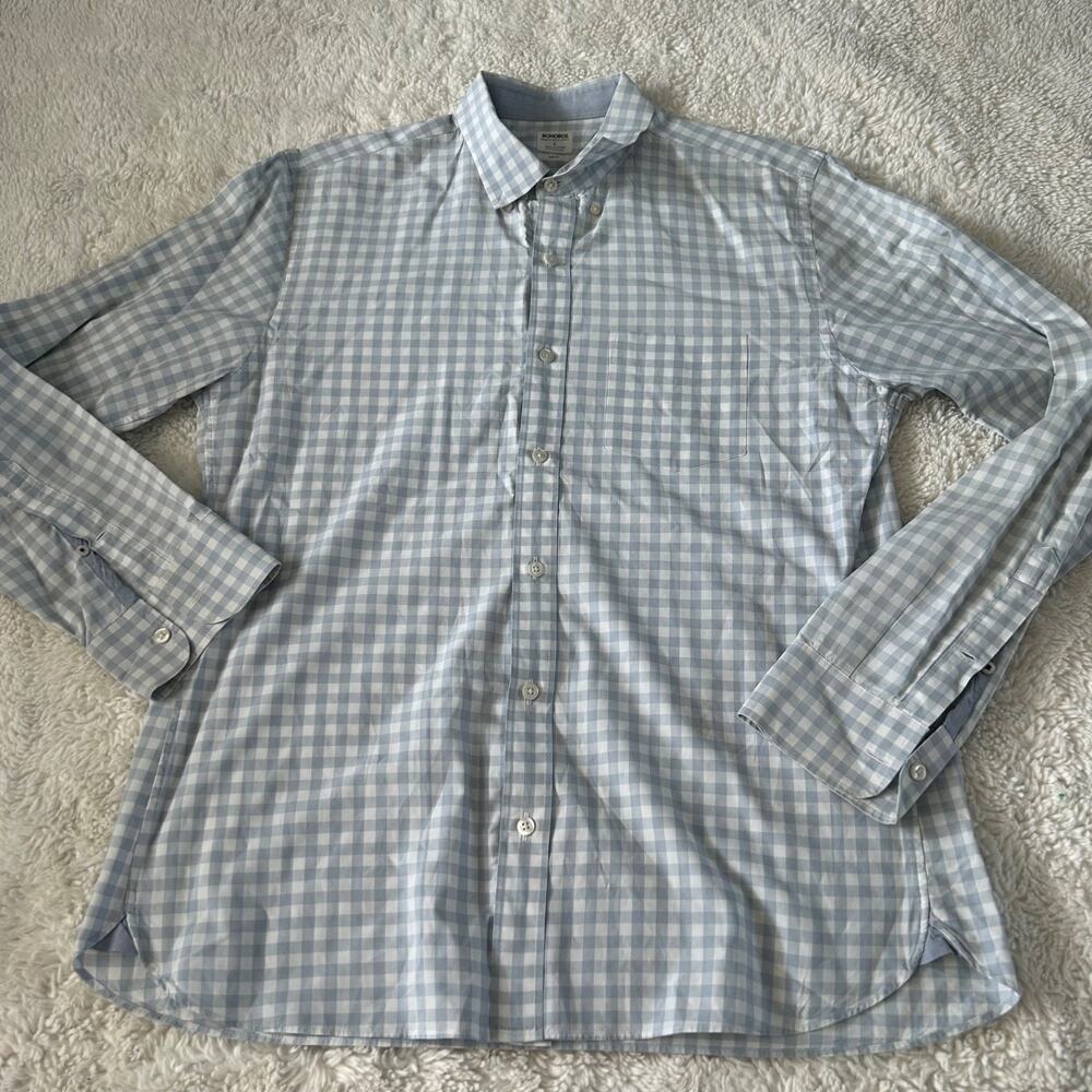 Bonobos Men Slim Fit Long Sleeve Blue Plaid Cotton Sz L Office Business Workwear - Picture 2 of 6